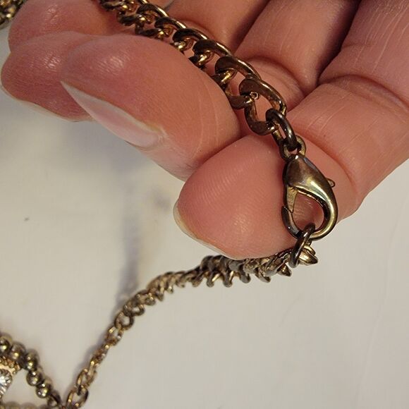 Howlite (Faux Turquoise) and Goldtone With Rhinestone Bib Statement Necklace - Picture 7 of 7